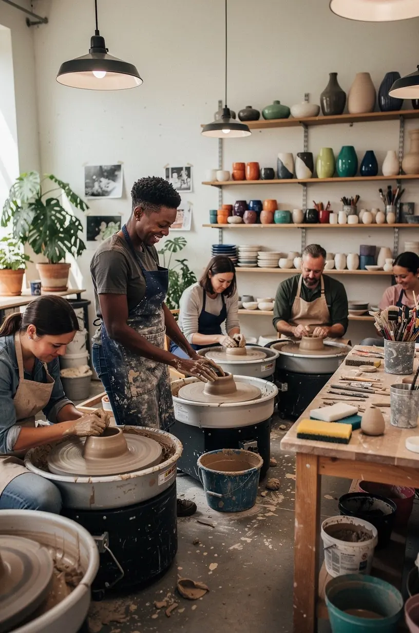 Guided painting session with artists and participants.